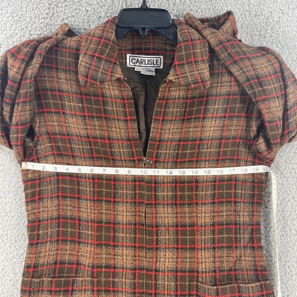Vtg Carlisle Womens Blazer Jacket Wool Blend Tweet Plaid Sz 12 Zip Boho Office - Picture 3 of 10